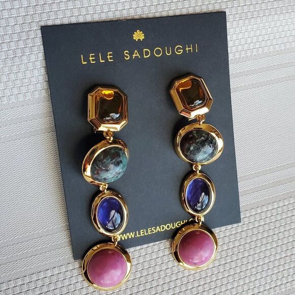 New! $225 Lele Sadoughi Bezel Jewel Linear Earrings Bezel Jewel Linear Earrings - Picture 5 of 12